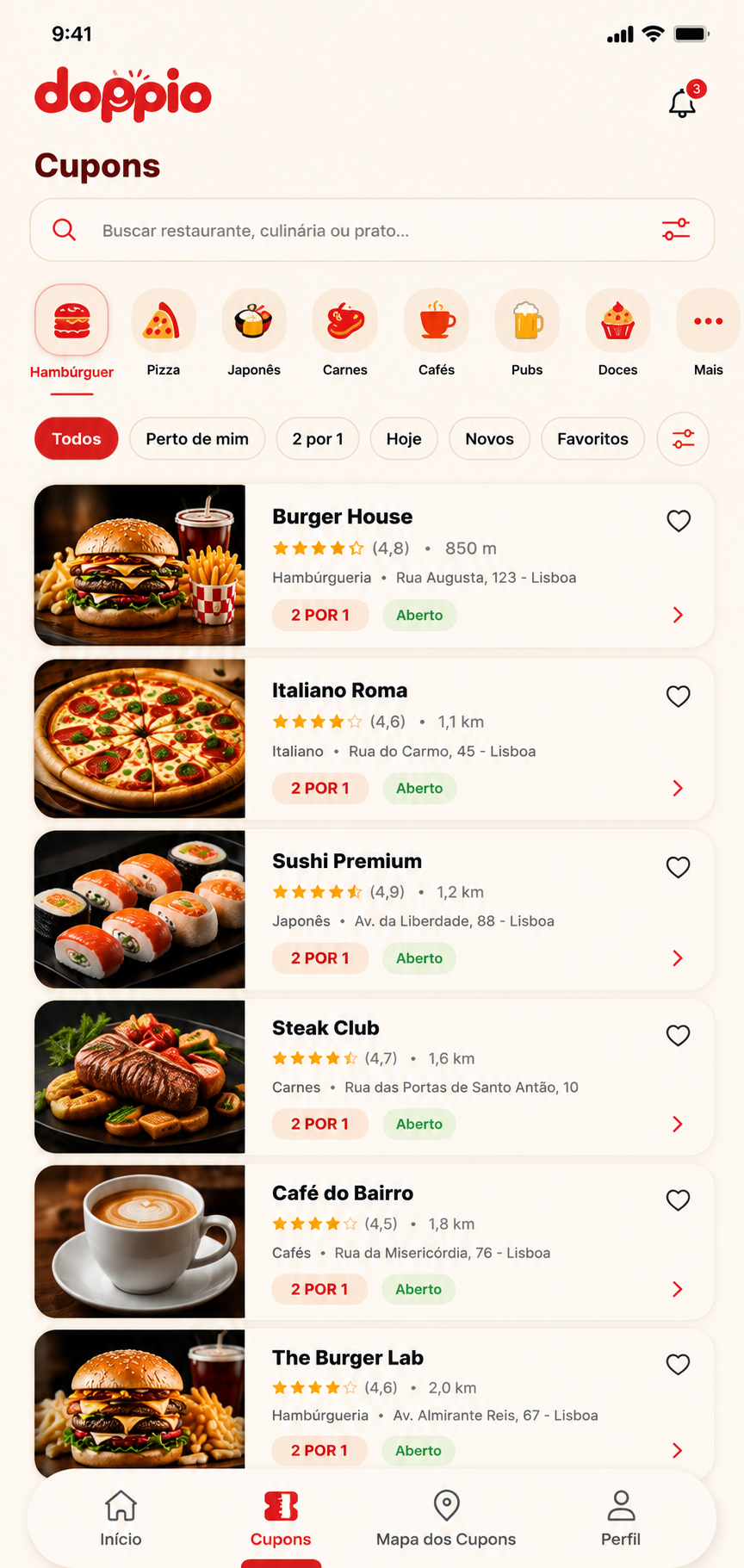 App Doppio — Tela Cupons