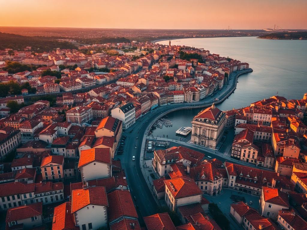 Vista da cidade ao entardecer